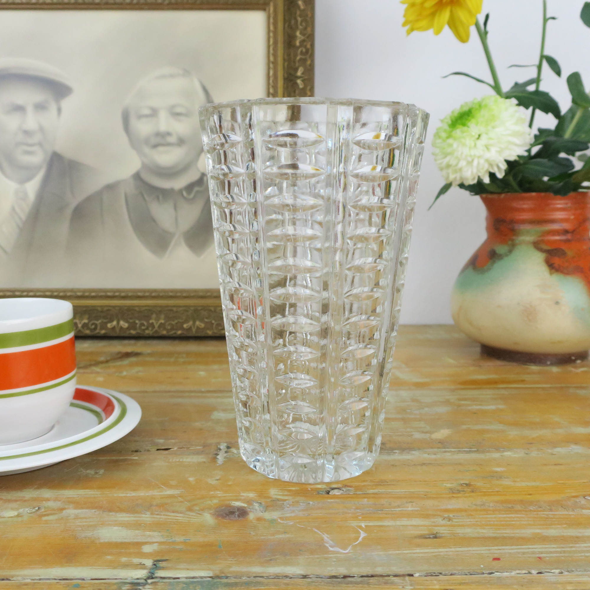 Vintage glazen vaas klein, relief, dik glas - Retroriek