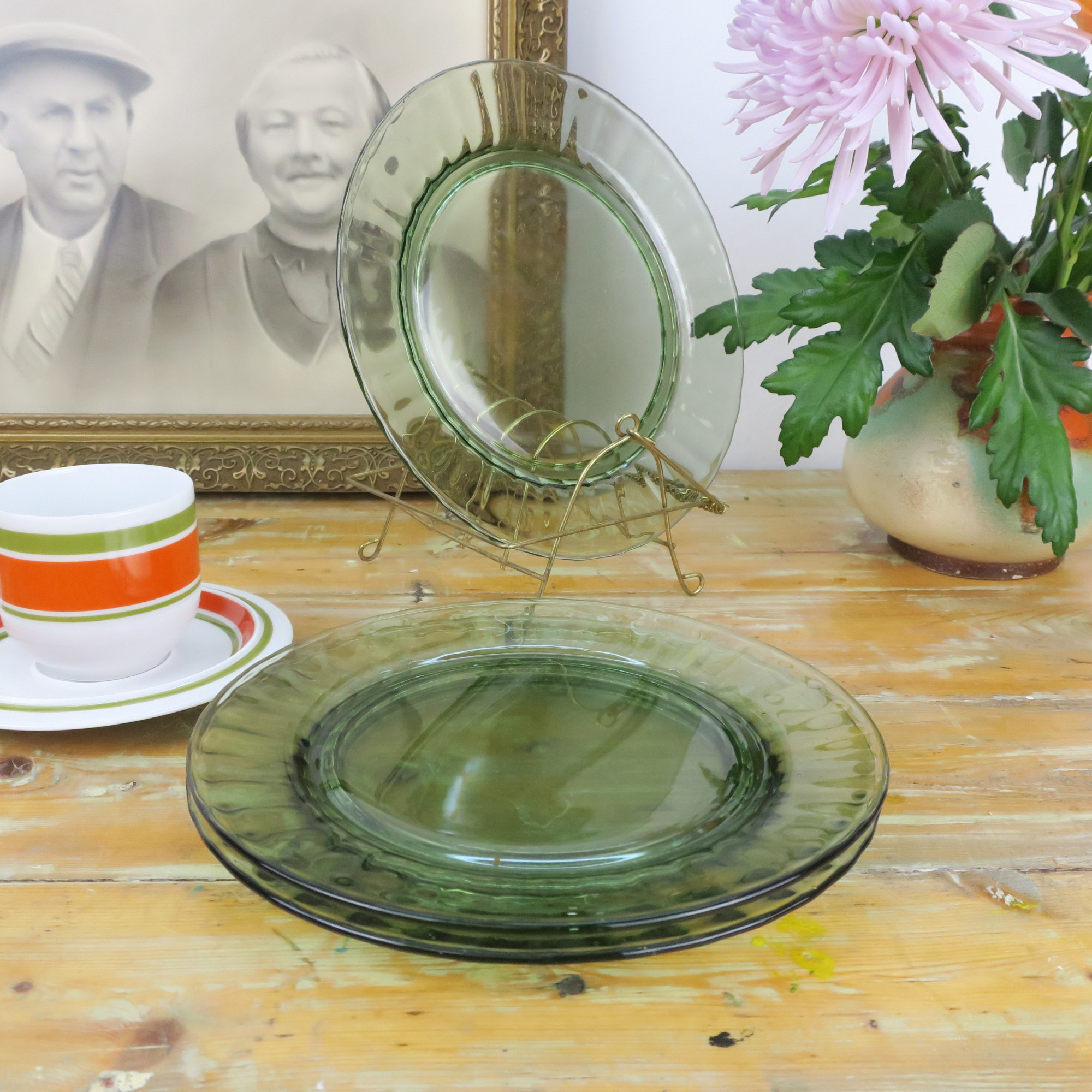 blok Slordig Ga wandelen Vintage bord glas groen, glazen bord art deco, set van drie - Retroriek