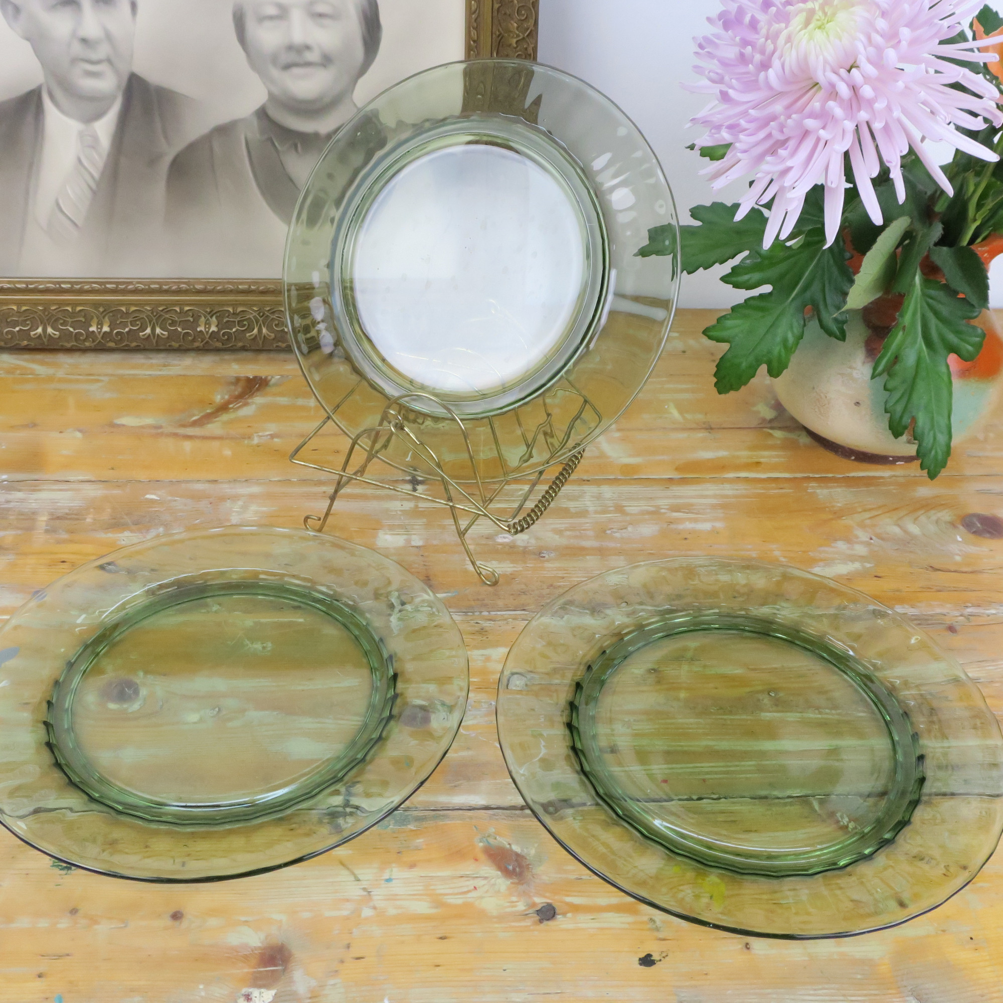 convergentie duizend Pef Vintage bord glas groen, glazen bord art deco, set van drie - Retroriek