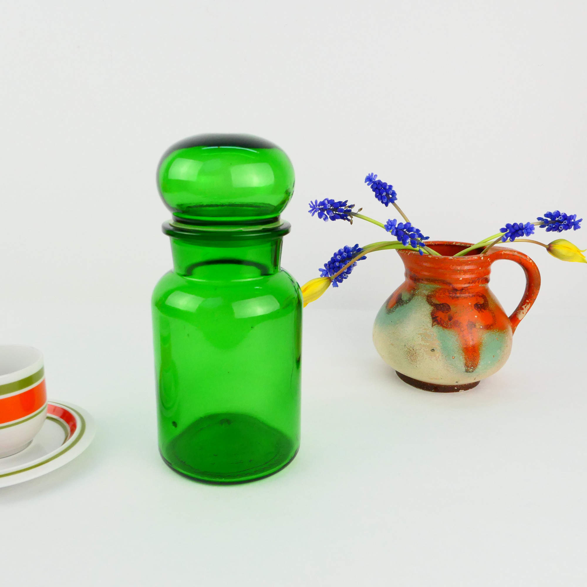Absorberend Ervaren persoon Polijsten Vintage apothekerspot, stolpfles groot, 850 ml groen glas, rond - Retroriek